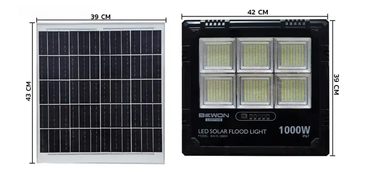 ID BEWON สปอร์ตไลท์ LED โซล่าเซลล์ 1000W