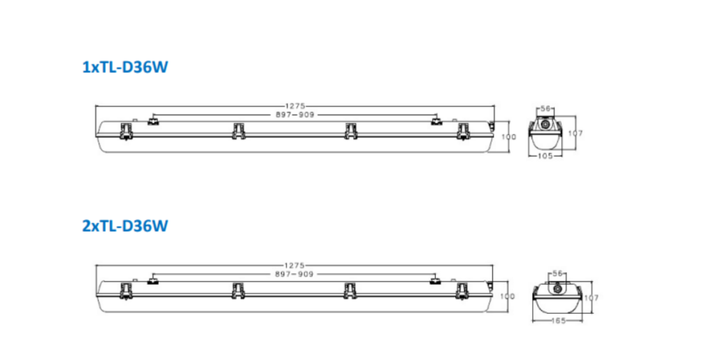 ขนาด PHILIPS โคมกันน้ำกันฝุ่น LED รุ่น Pacific III TCW099