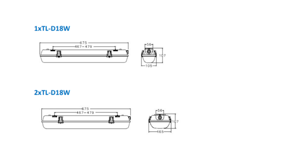 ขนาดPHILIPS โคมกันน้ำกันฝุ่น LED รุ่น Pacific III TCW099 18w