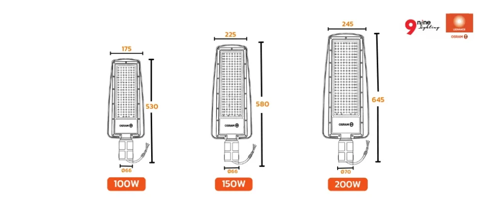 ขนาด LEDVANCE OSRAM โคมไฟถนน LED รุ่น LDE SL